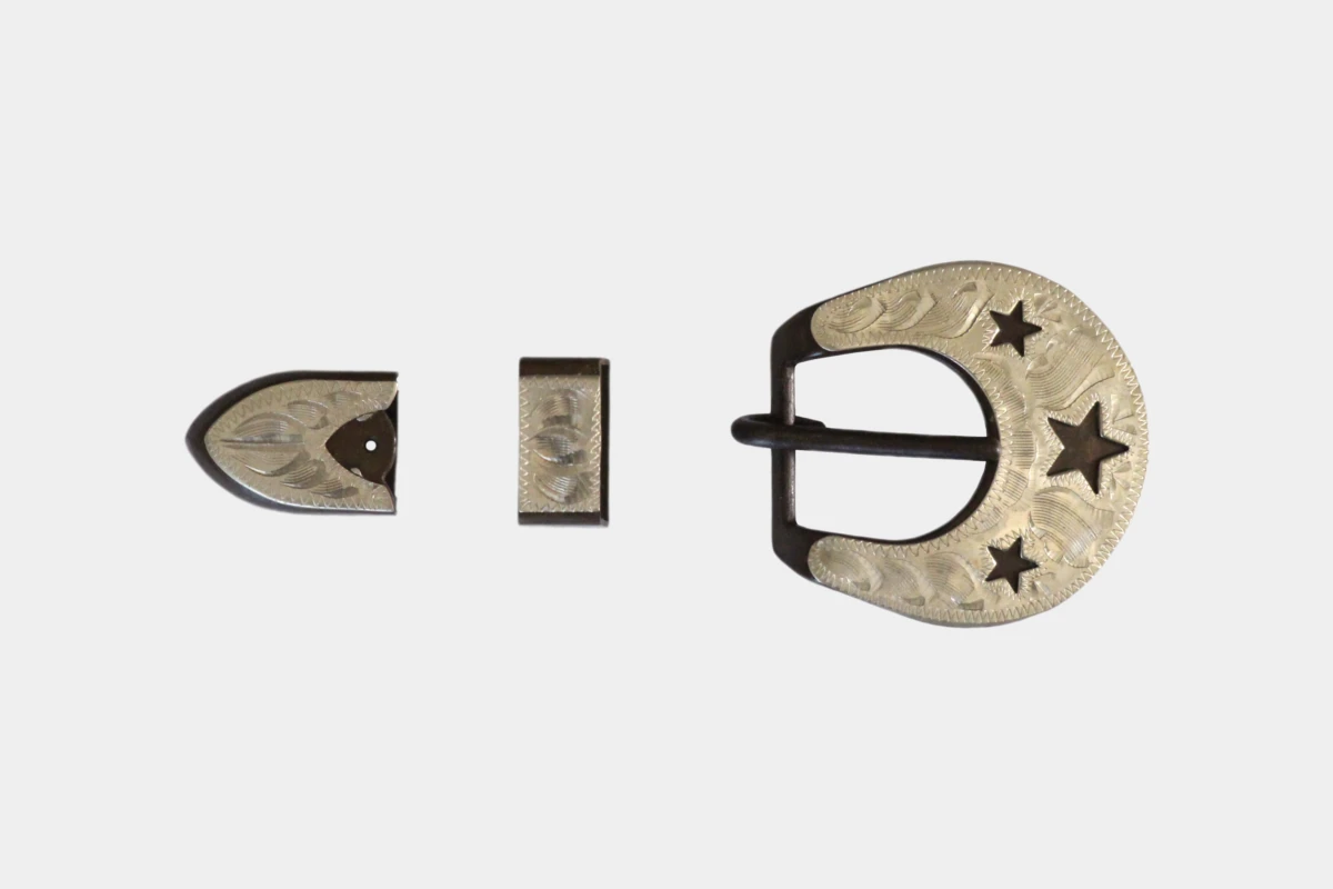 Cattlemans, GVR - Brown steel buckle set star, loop, tip, Schnalle, braun, Stahl Cattlemans, GVR - Brown steel buckle set star, loop, tip, Schnalle, braun, Stahl