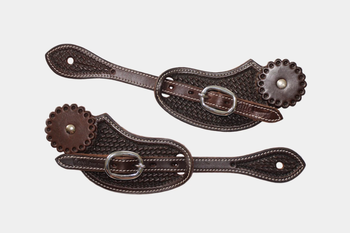 Cattlemans, GVR - Sporenriemen round basket tooling with leather concho, spur straps, Leder, brown Cattlemans, GVR - Sporenriemen round basket tooling with leather concho, spur straps, Leder, brown