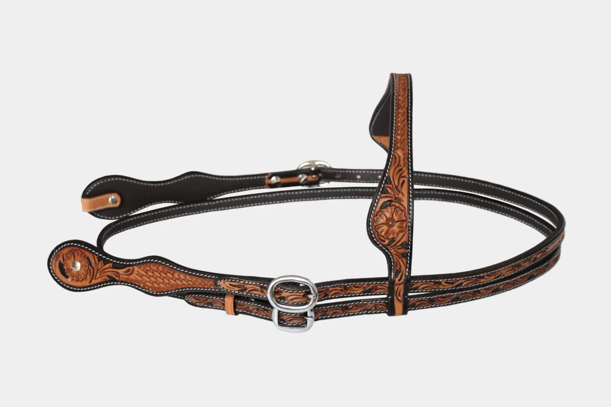 Cattlemans, GVR - Stirnband double round two tone combo tooling, Westerntrense, Quarter Horse, browband, antique russet, black