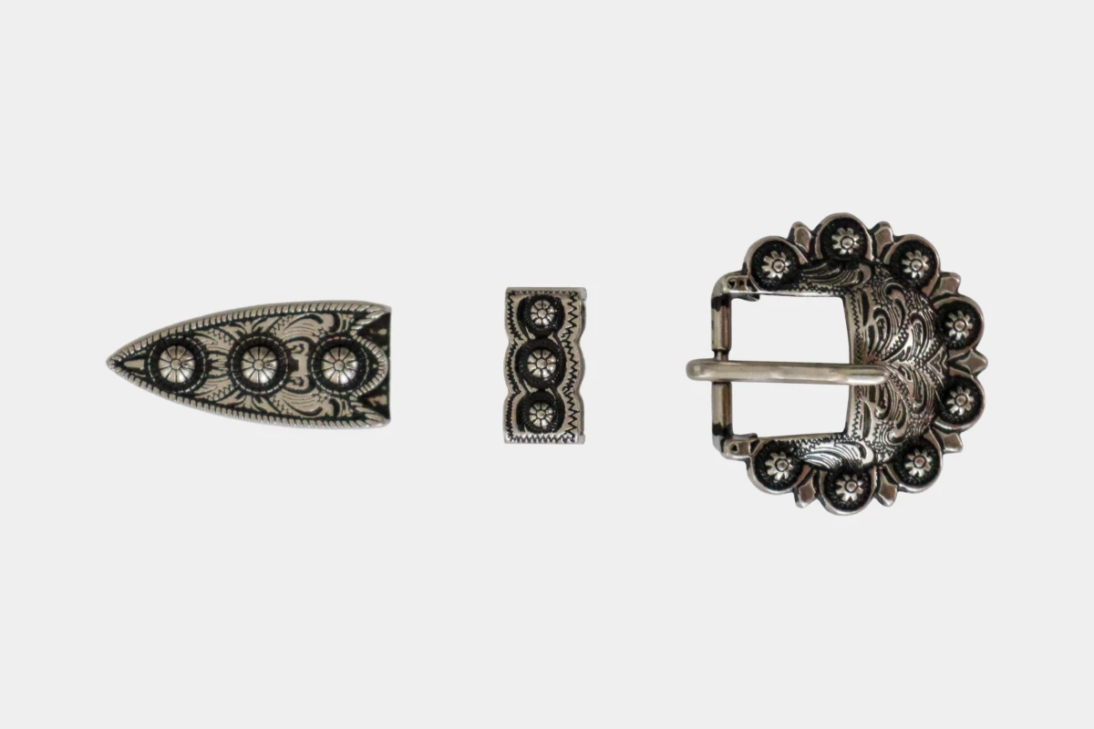 Cattlemans, GVR - Buckle set round antique silver, loop, tip, Schnalle, Silber
