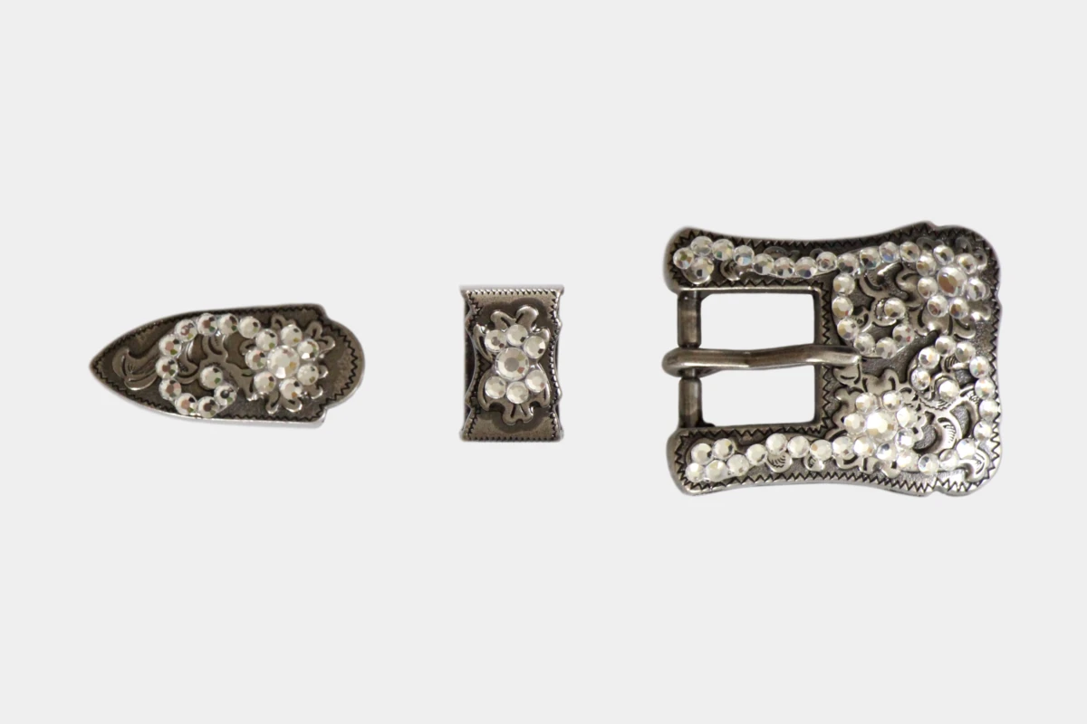 Cattlemans, GVR - Buckle set crystal antique white, loop, tip, Schnalle, Strass, antik, weiss