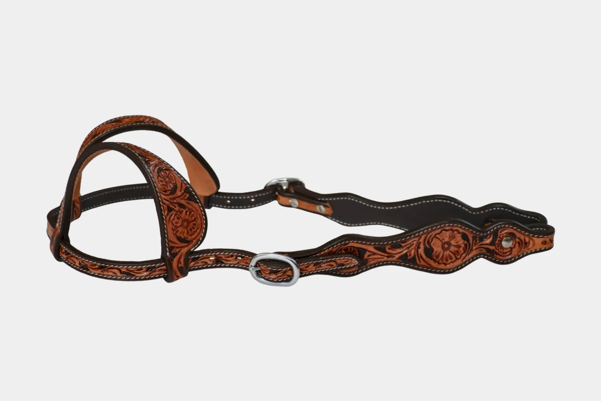 Cattlemans, GVR - Zweiohr double curved two tone flower tooling, Westerntrense, Quarter Horse, two ear, brown, chestnut