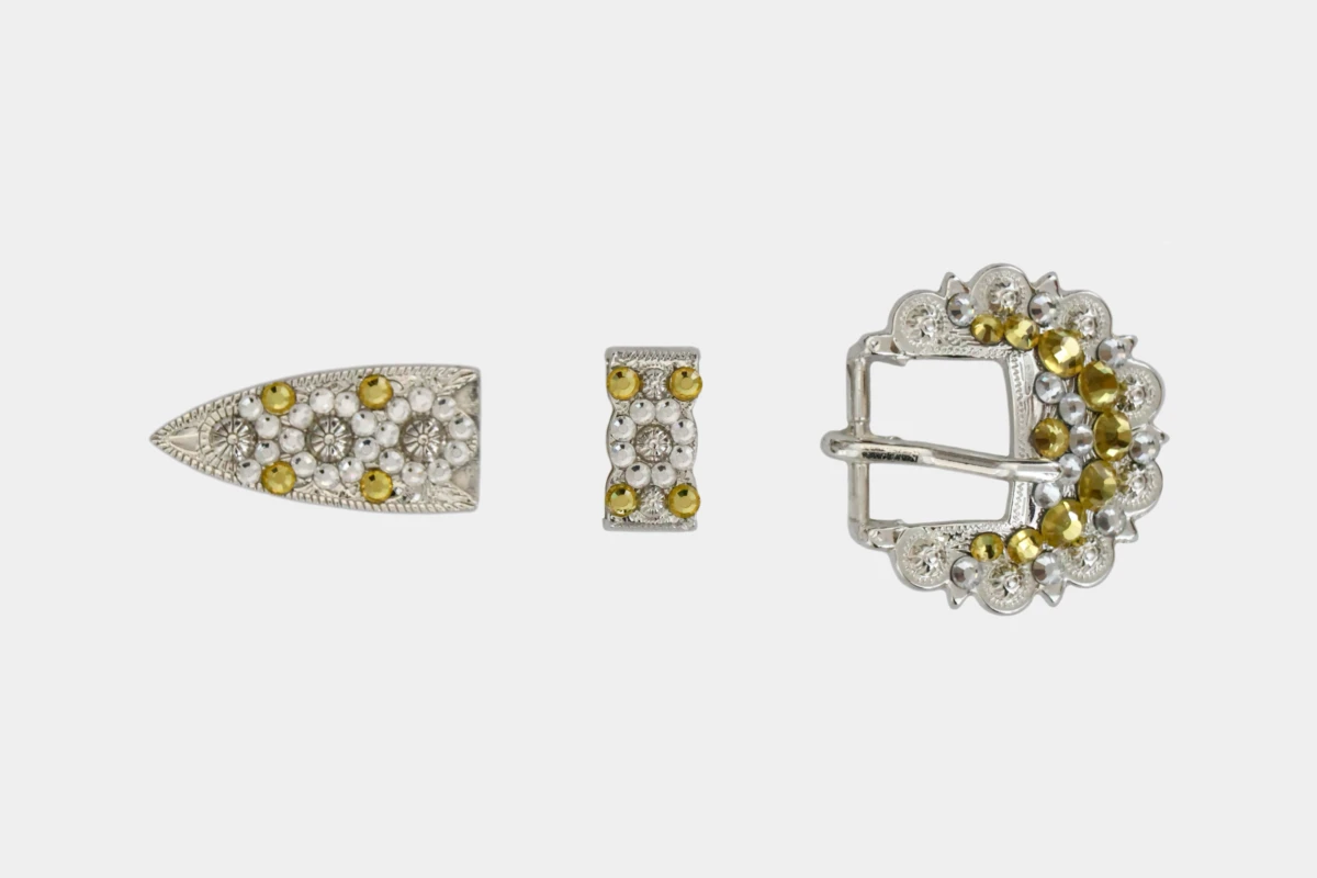 Cattlemans, GVR - Buckle set crystal round light topaz, loop, tip, Schnalle, Strass, gelb, yellow