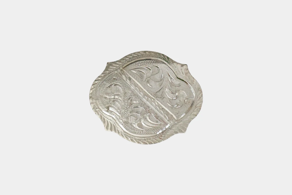Cattlemans, GVR - Silver Buckle set oval scalloped rope, loop, tip, Schnalle, versilbert