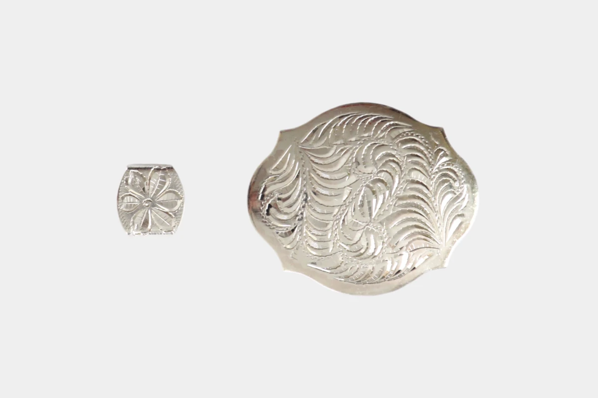 Cattlemans, GVR - Silver Buckle set oval scalloped, loop, tip, Schnalle, versilbert Cattlemans, GVR - Silver Buckle set oval scalloped, loop, tip, Schnalle, versilbert