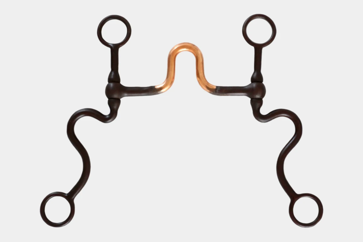 Pro Stuff - High Port Bit brown steel silver dots, long s-shanks, Show, Gebiss, copper inlays, Kupfereinlagen, Silber, Anzuege, braun, Stahl