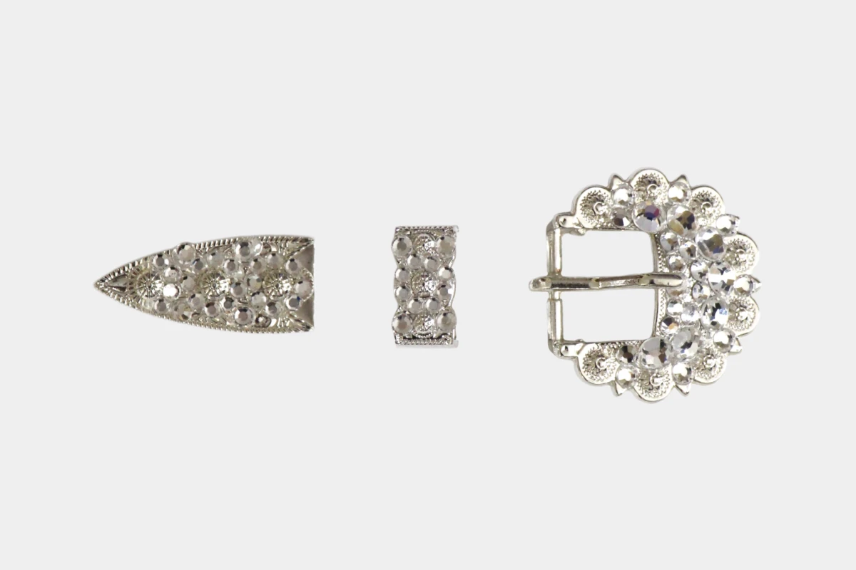 Cattlemans, GVR - Buckle set crystal round white, loop, tip, Schnalle, Strass, rhinestone, weiss