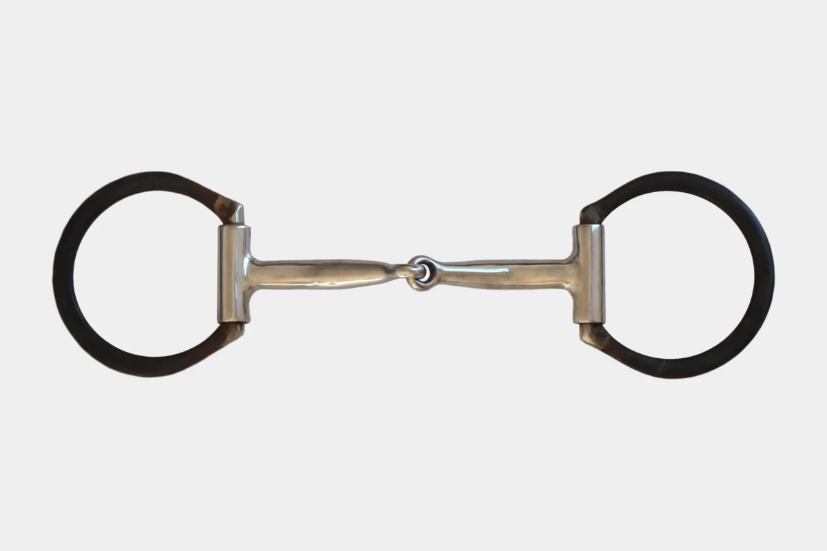 Pro Stuff - D-Ring Snaffle Bit black steel silver engraved trim and dots ohne Kupfereinlagen, Gebiss, anatomical, copper inlays, Silber, Stahl