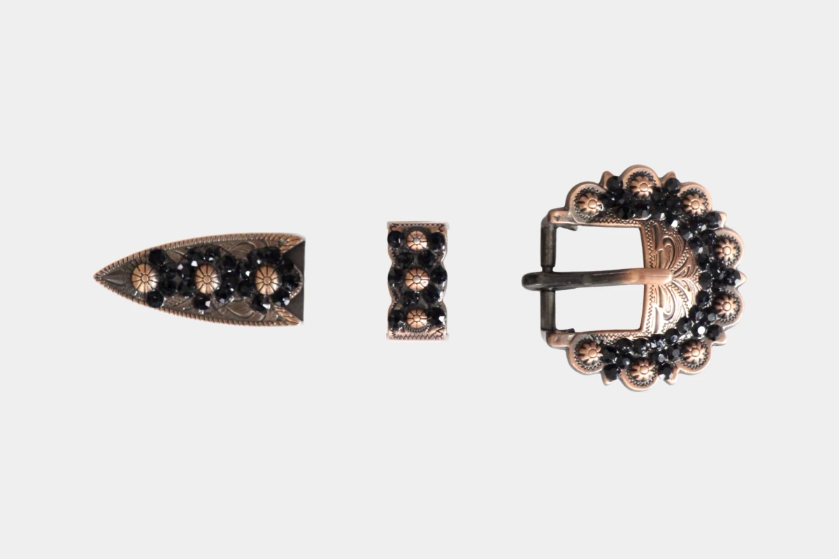 Cattlemans, GVR - Buckle set crystal round copper black, tip, loop, Schnalle, Strass, Kupfer, schwarz Cattlemans, GVR - Buckle set crystal round copper black, tip, loop, Schnalle, Strass, Kupfer, schwarz