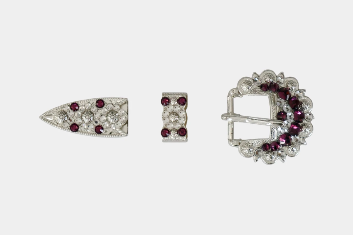 Cattlemans, GVR - Buckle set crystal round amethyst, loop, tip, Schnalle, Strass, lila, purple