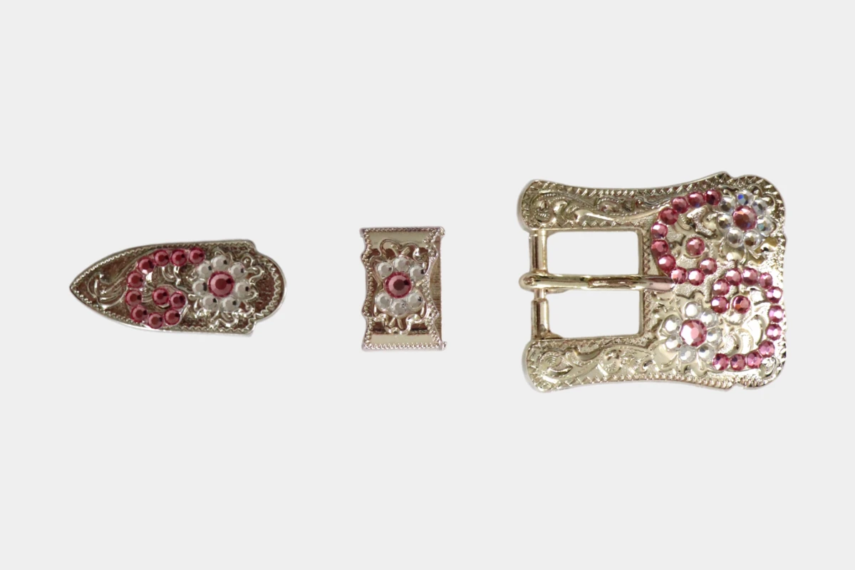 Cattlemans, GVR - Buckle set crystal pink, loop, tip, Schnalle, Strass, rosa Cattlemans, GVR - Buckle set crystal pink, loop, tip, Schnalle, Strass, rosa