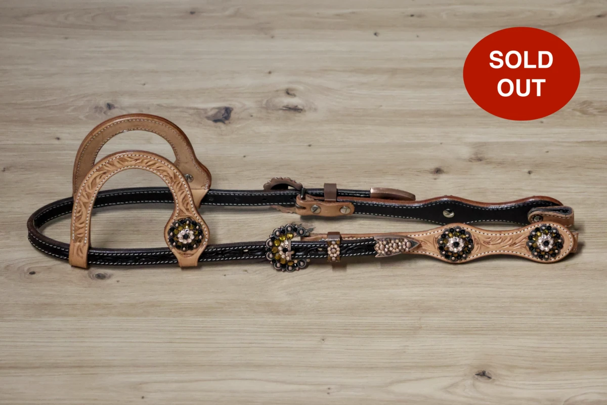 Cattlemans, GVR - Unique Show Zweiohr russet-black double round and Buckle Sets Crystal black tea, Westerntrense, Quarter Horse, two ear