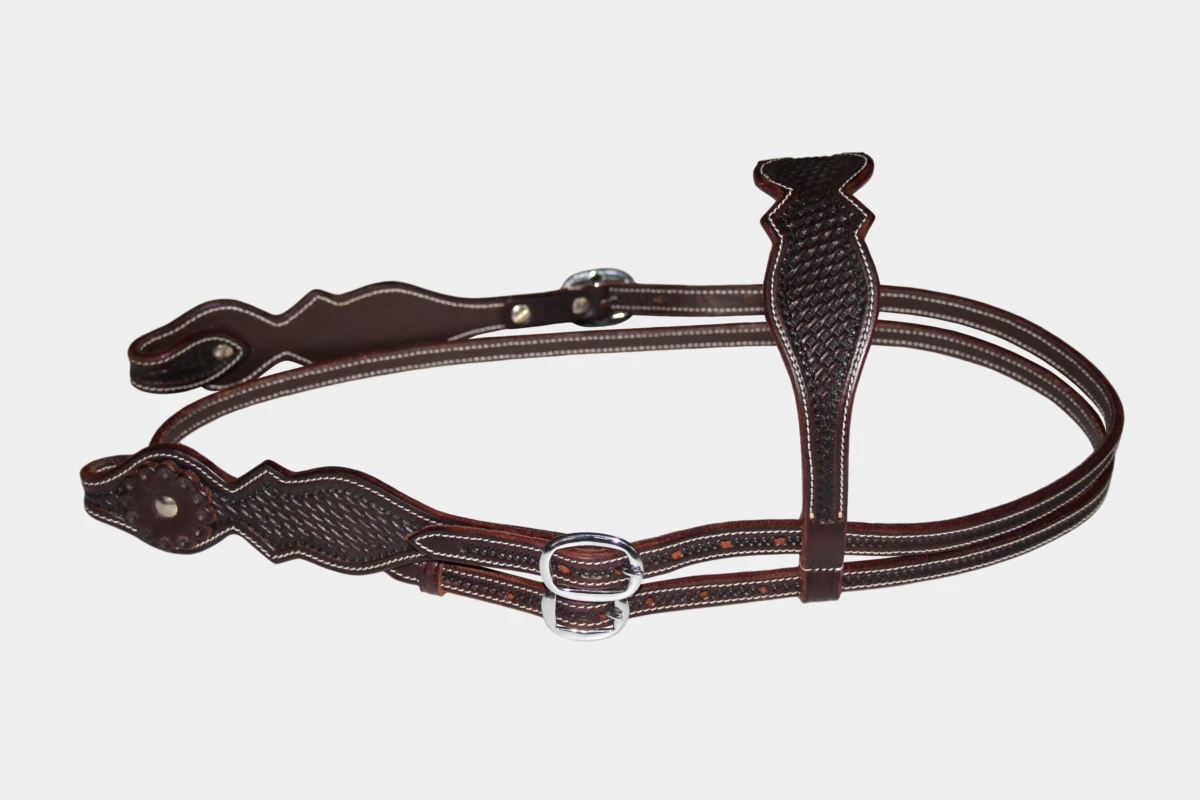 Cattlemans, GVR - Stirnband double large scalloped basket tooling, Westerntrense, Quarter Horse, browband, brown Cattlemans, GVR - Stirnband double large scalloped basket tooling, Westerntrense, Quarter Horse, browband, brown