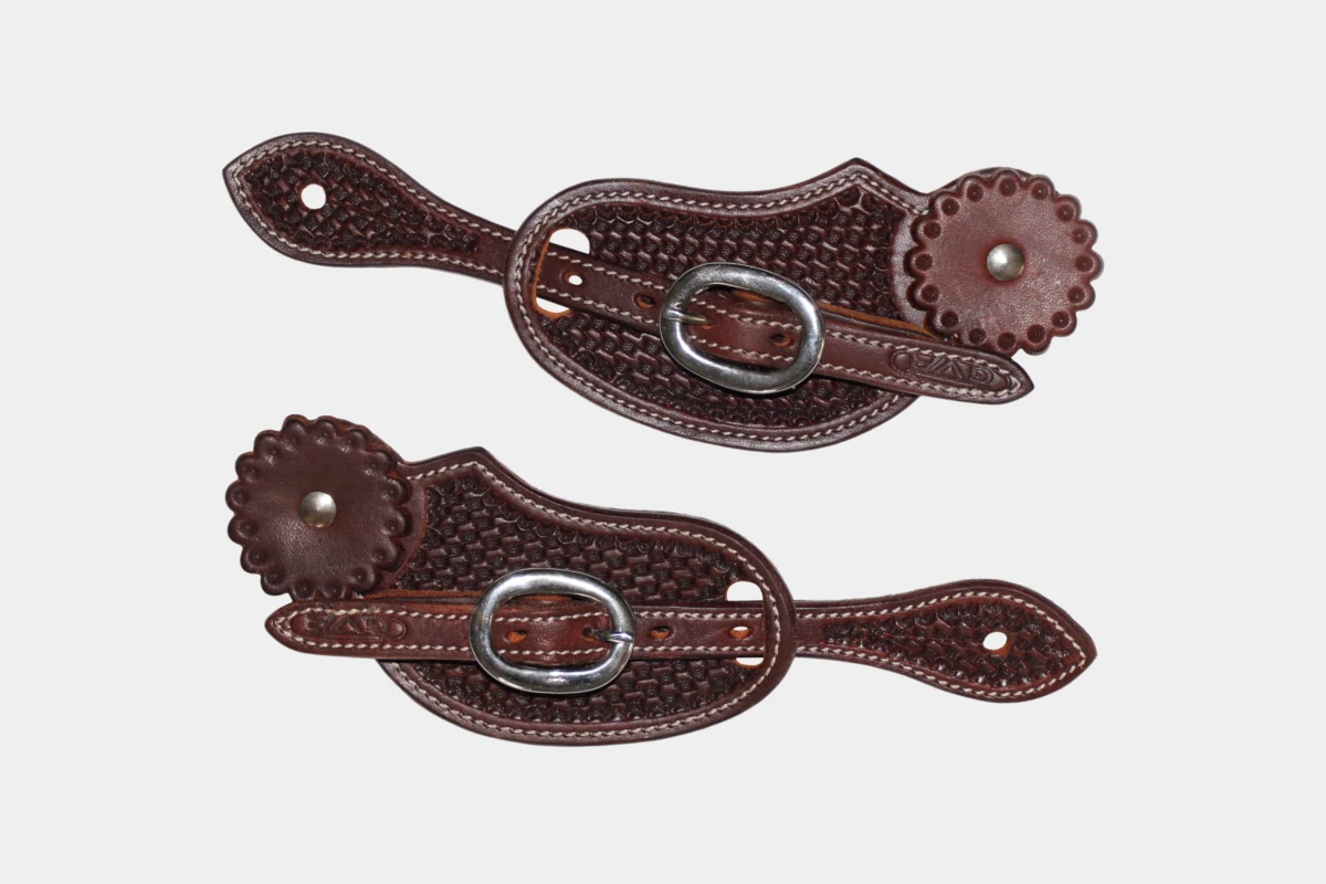 Cattlemans, GVR - Ladies Sporenriemen round basket tooling with leather concho, spur straps, Leder, dark chestnut Cattlemans, GVR - Ladies Sporenriemen round basket tooling with leather concho, spur straps, Leder, dark chestnut