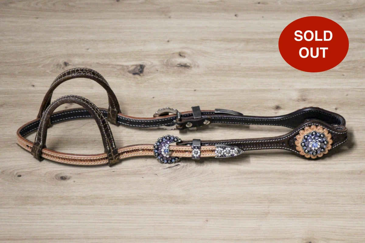 Cattlemans, GVR - Unique Show Zweiohr croc-antique russet oval and Buckle Sets Crystal round tanzanite, Westerntrense, Quarter Horse, two ear