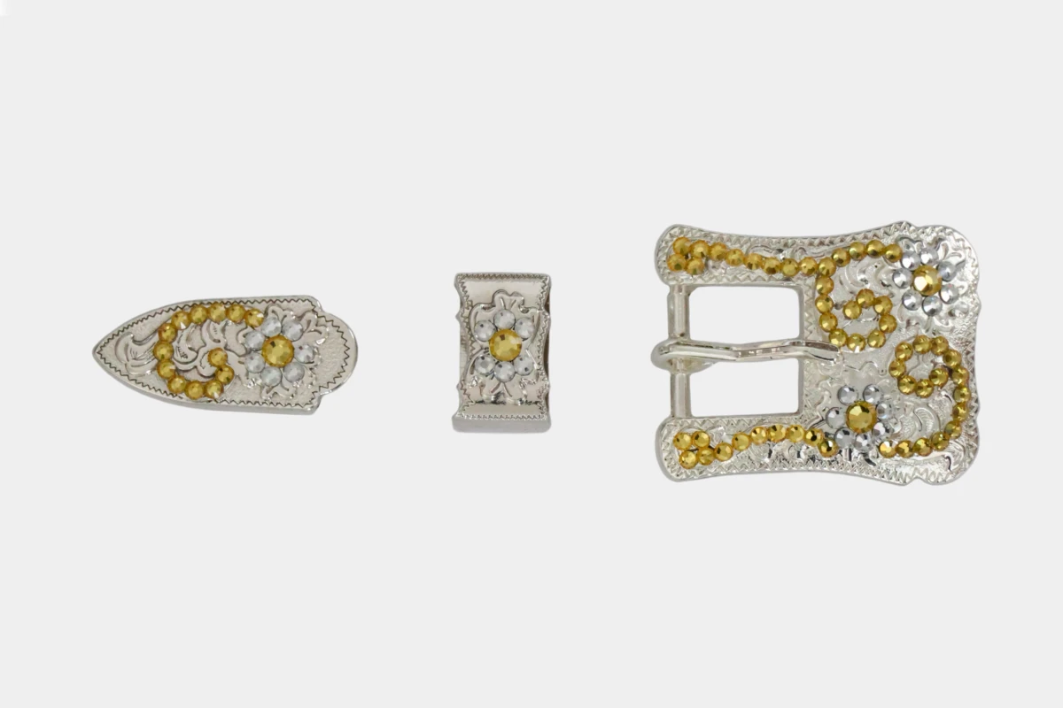 Cattlemans, GVR - Buckle set crystal light topaz, loop, tip, Schnalle, Strass, gelb, yellow