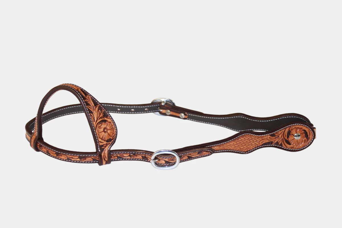 Cattlemans, GVR - Einohr double round curved two tone combo tooling, Show, Westerntrense, Quarter Horse, one ear, brown, antique russet Cattlemans, GVR - Einohr double round curved two tone combo tooling, Show, Westerntrense, Quarter Horse, one ear, brown, antique russet