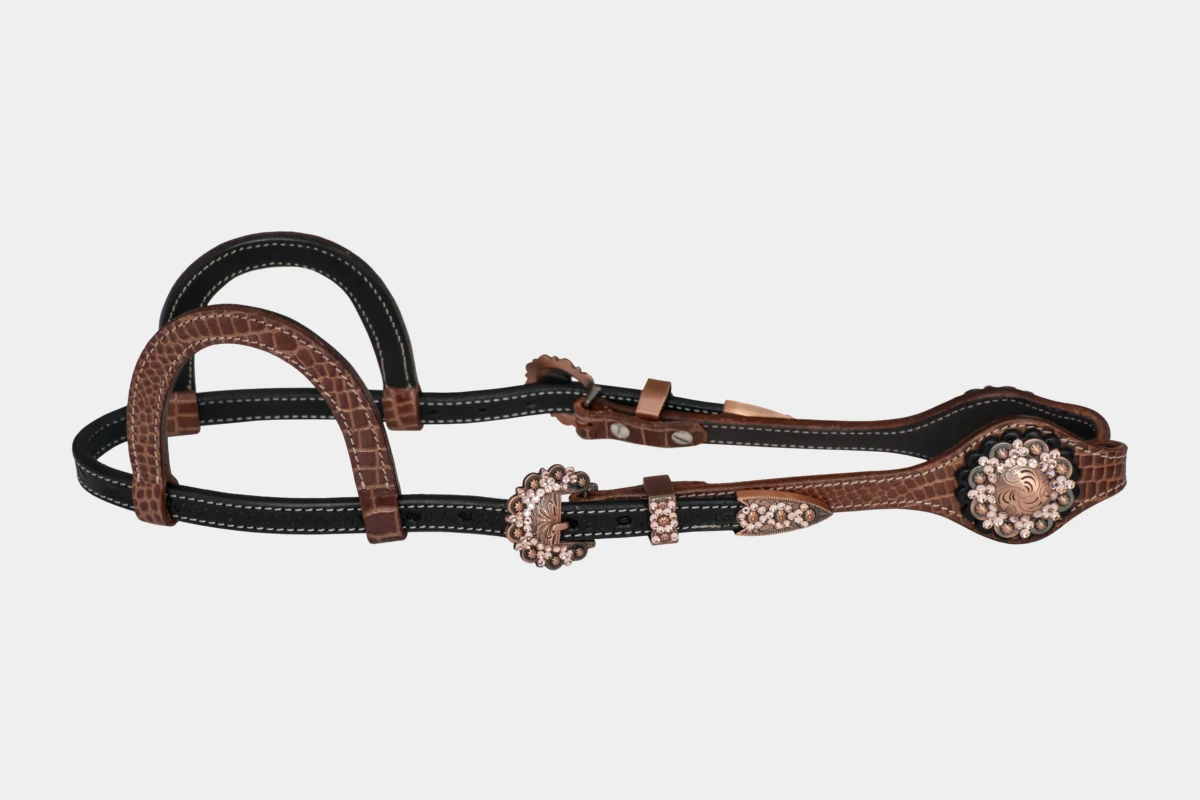 Cattlemans, GVR - Zweiohr oval crystal copper peach Croc Collection, Westerntrense, Quarter Horse, two ear, russet, black