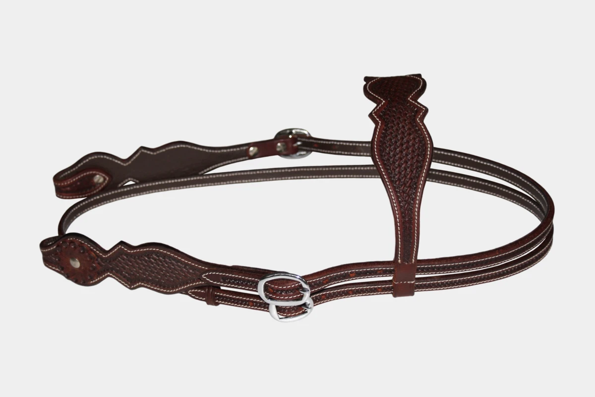 Cattlemans, GVR - Stirnband double large scalloped basket tooling, Westerntrense, Quarter Horse, browband, dark chestnut Cattlemans, GVR - Stirnband double large scalloped basket tooling, Westerntrense, Quarter Horse, browband, dark chestnut