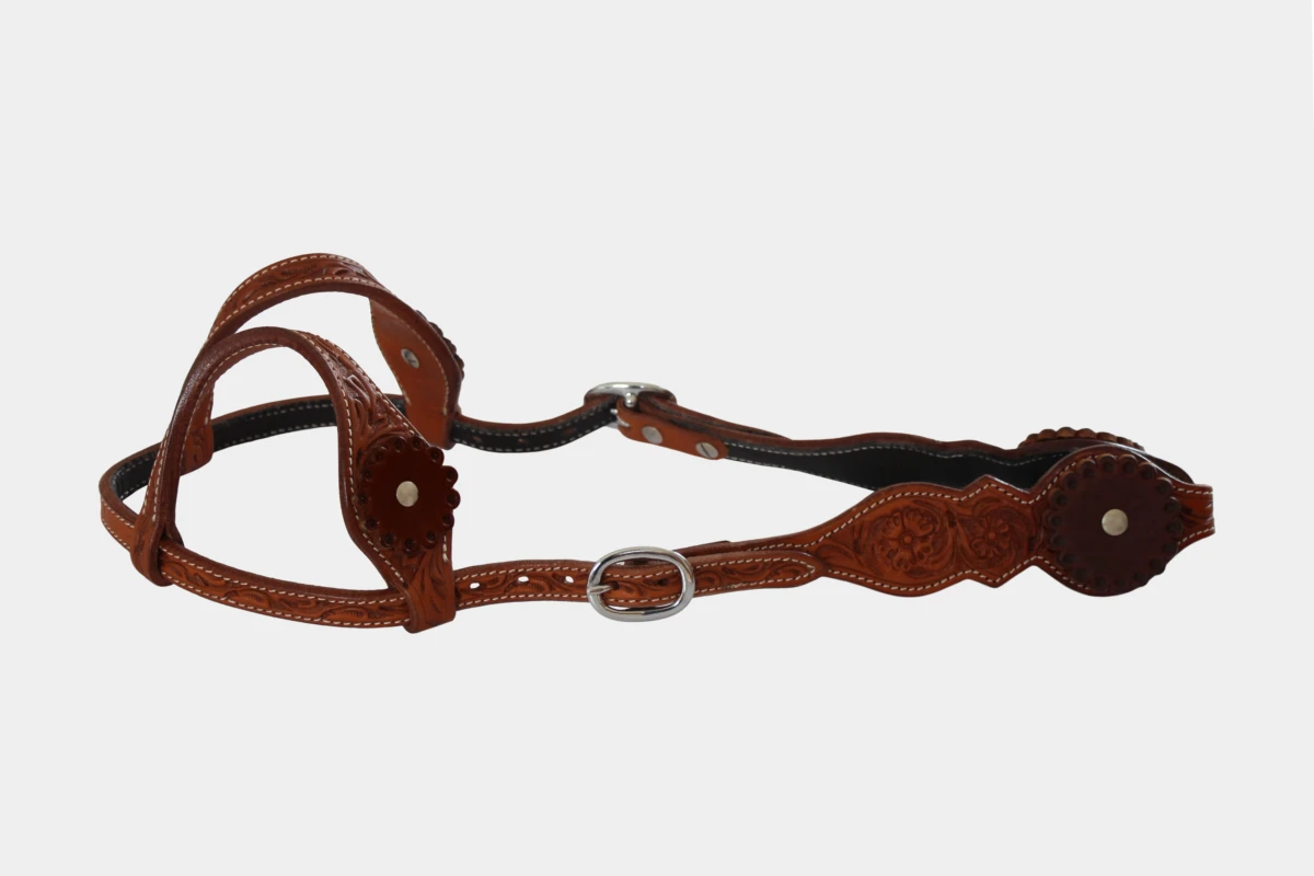 Cattlemans, GVR - Zweiohr double big scalloped flower tooling, contrasting leather Conchos, Westerntrense, Quarter Horse, two ear, chestnut Cattlemans, GVR - Zweiohr double big scalloped flower tooling, contrasting leather Conchos, Westerntrense, Quarter Horse, two ear, chestnut