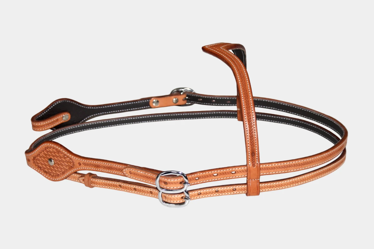Cattlemans, GVR - V-Stirnband oval basket tooling, Westerntrense, Quarter Horse, v-browband, russet Cattlemans, GVR - V-Stirnband oval basket tooling, Westerntrense, Quarter Horse, v-browband, russet