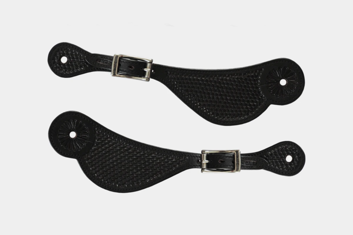 Cattlemans, GVR - Sporenriemen basket tooling, spur straps, Leder, leather, black Cattlemans, GVR - Sporenriemen basket tooling, spur straps, Leder, leather, black