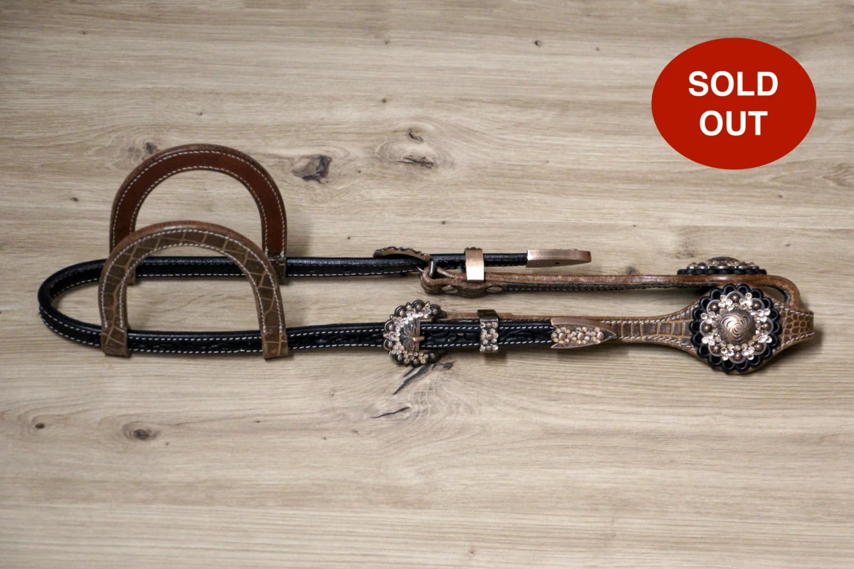 Cattlemans, GVR - Unique Show Zweiohr croc-black oval and Buckle Sets Crystal round copper peach, Westerntrense, Quarter Horse, two ear Cattlemans, GVR - Unique Show Zweiohr croc-black oval and Buckle Sets Crystal round copper peach, Westerntrense, Quarter Horse, two ear
