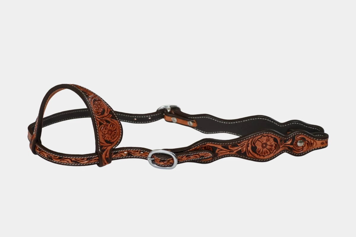 Cattlemans, GVR - Zweiohr double curved two tone flower tooling, Westerntrense, Quarter Horse, two ear, brown, chestnut