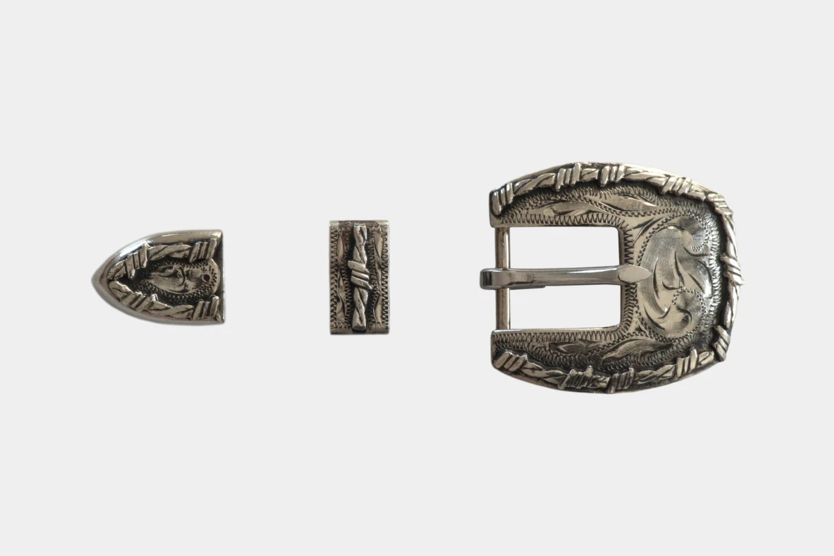 Hansen silver buckle set Oakdale Barbwire, loop, tip, Schnalle, Silber Hansen silver buckle set Oakdale Barbwire, loop, tip, Schnalle, Silber