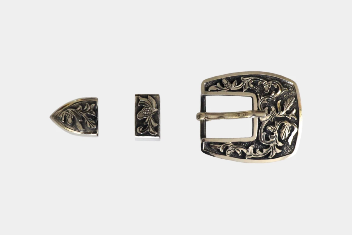 thumbnail image 2 of Antiqued Manzanillo Western Belt Buckle Set – 3-Piece With Loop & Tip, Silver Plate, Men's 2 of 3