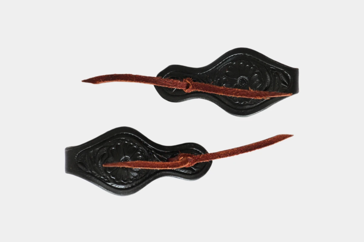 Cattlemans, GVR - Rein straps with straight backside flower tooling, Leder, leather, black