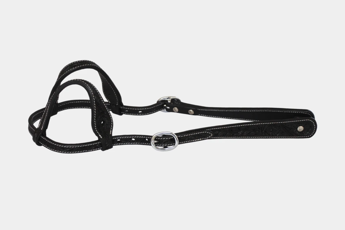 Cattlemans, GVR - Zweiohr small round teardrop flower tooling, Westerntrense, Quarter Horse, two ear, black Cattlemans, GVR - Zweiohr small round teardrop flower tooling, Westerntrense, Quarter Horse, two ear, black