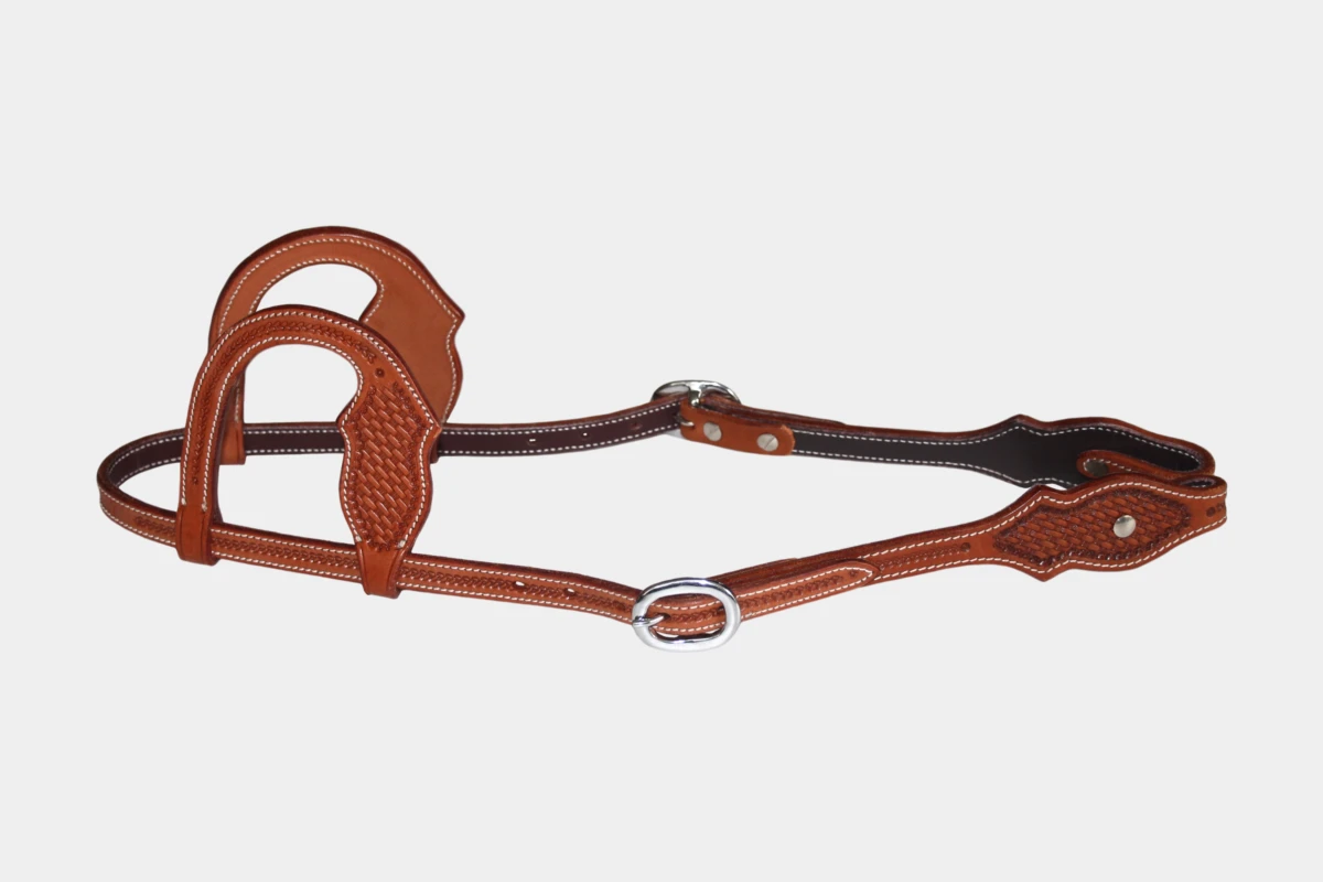 Cattlemans, GVR - Zweiohr double scalloped basket tooling, Westerntrense, Quarter Horse, two ear, chestnut