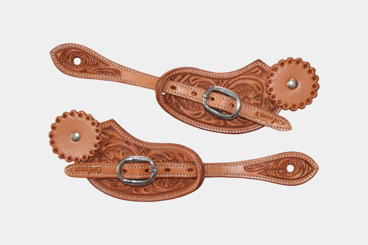 Cattlemans, GVR - Sporenriemen round flower tooling with leather concho, spur straps, Leder, russet Cattlemans, GVR - Sporenriemen round flower tooling with leather concho, spur straps, Leder, russet