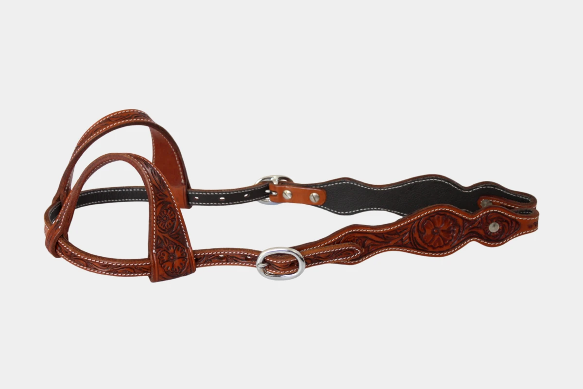 Cattlemans, GVR - Zweiohr double curved flower tooling, Westerntrense, Quarter Horse, two ear, antique chestnut