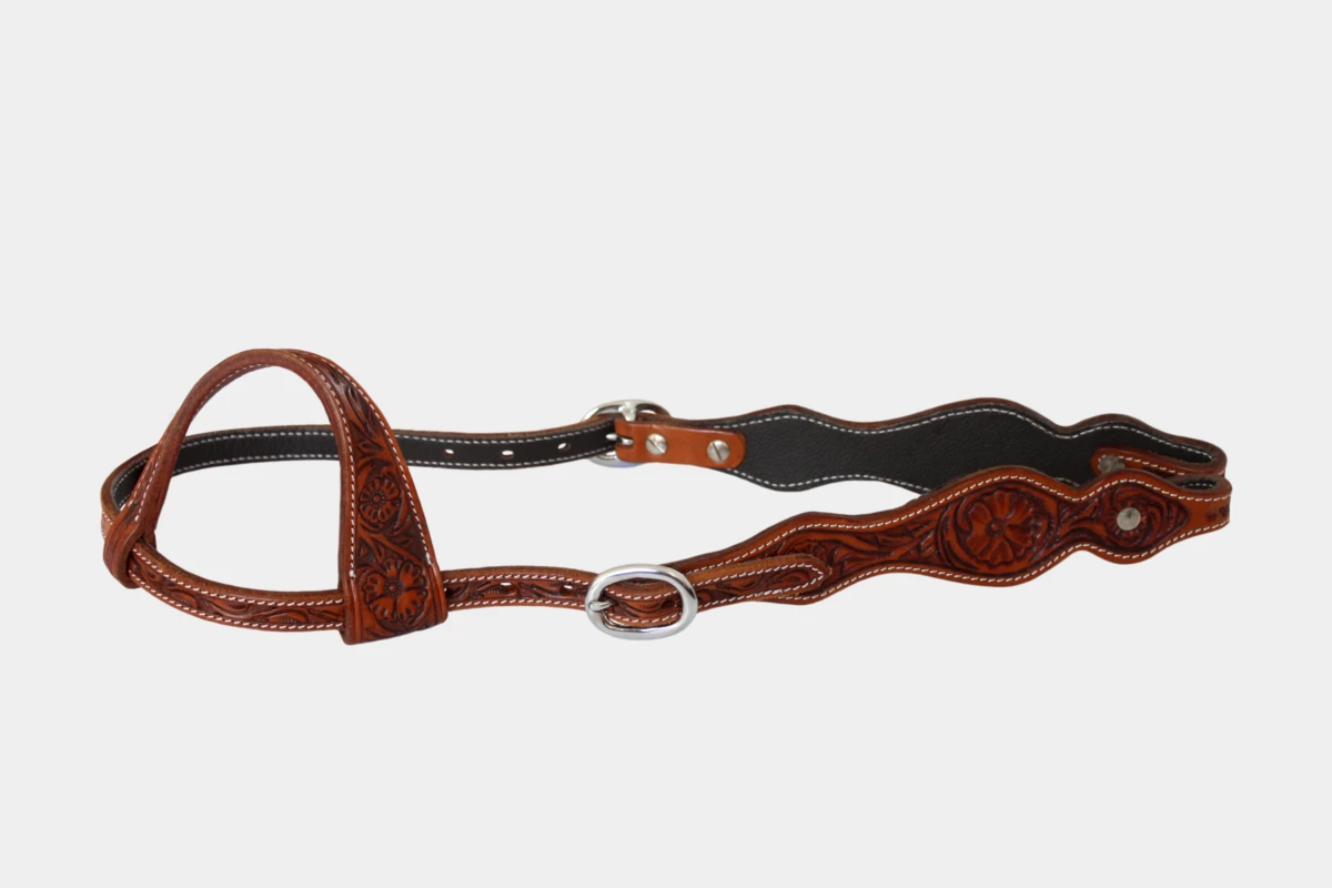 Cattlemans, GVR - Einohr double curved flower tooling, Westerntrense, Quarter Horse, one ear, antique chestnut