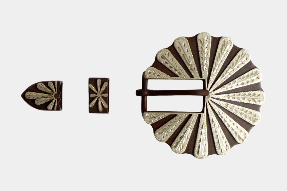 Cattlemans, GVR - Brown steel buckle set circus, loop, tip, Schnalle, braun, Stahl Cattlemans, GVR - Brown steel buckle set circus, loop, tip, Schnalle, braun, Stahl