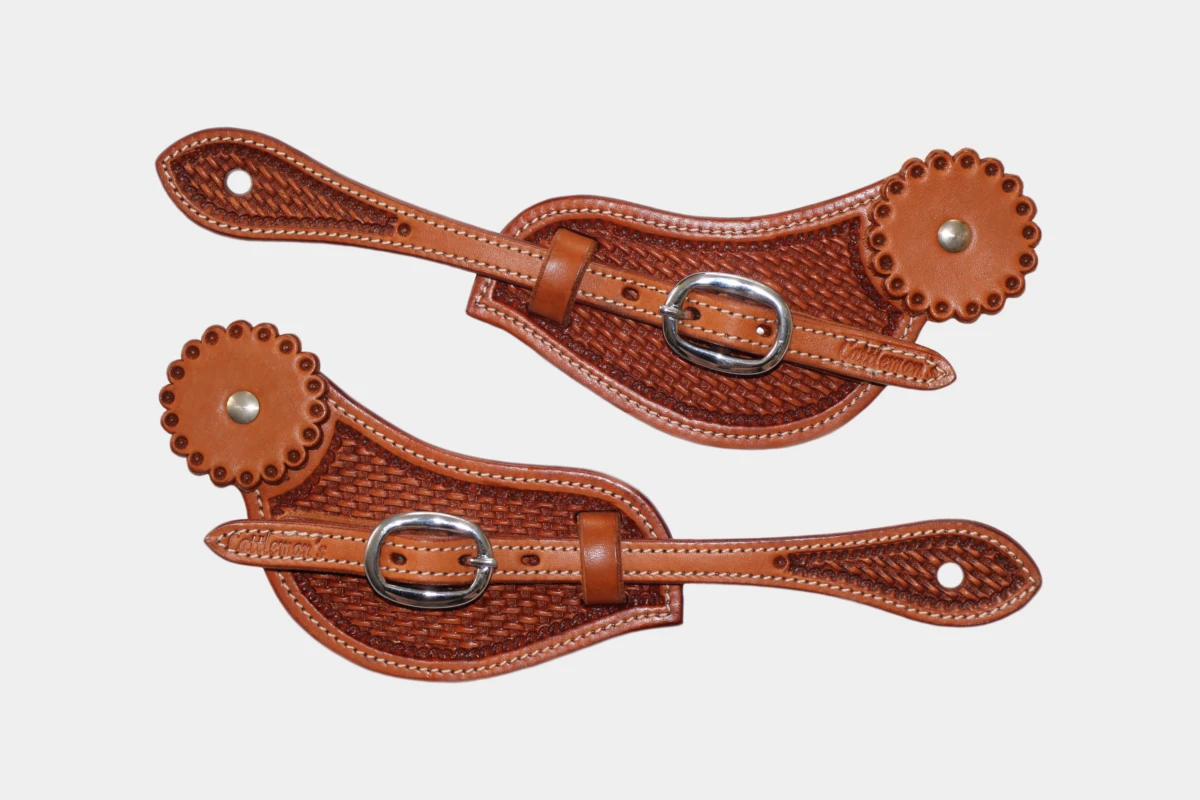Cattlemans, GVR - Sporenriemen curved basket tooling with leather concho, spur straps, Leder, chestnut Cattlemans, GVR - Sporenriemen curved basket tooling with leather concho, spur straps, Leder, chestnut