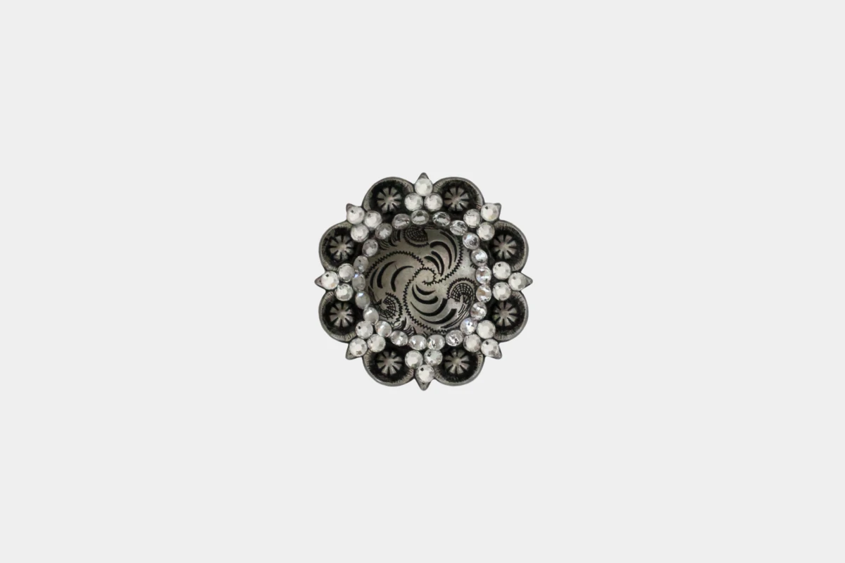 Cattlemans, GVR - Rhinestone concho crystal round antique white, Strass, weiss