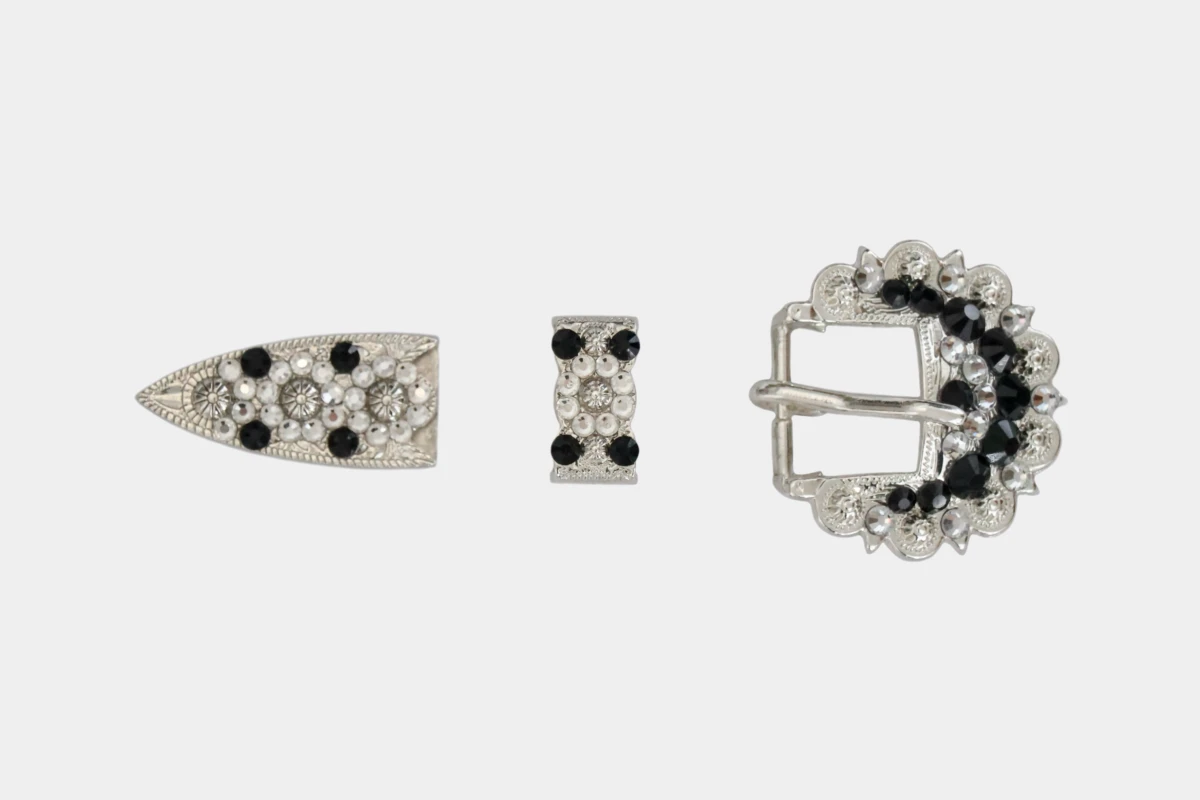 Cattlemans, GVR - Buckle set crystal round jet black, loop, tip, Schnalle, Strass, schwarz