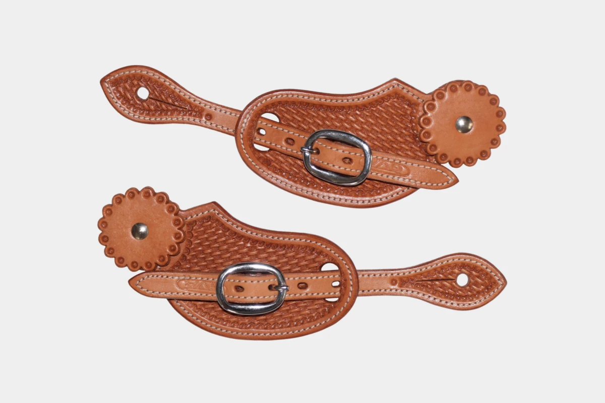 Cattlemans, GVR - Ladies Sporenriemen round basket tooling with leather concho, spur straps, Leder, russet Cattlemans, GVR - Ladies Sporenriemen round basket tooling with leather concho, spur straps, Leder, russet