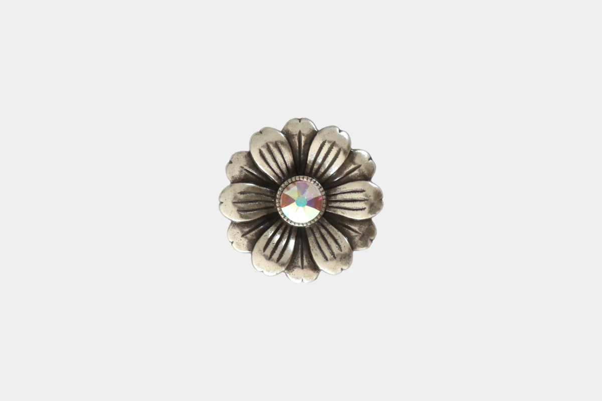 Concho flower crystal white, Strasstein, steel, Stahl