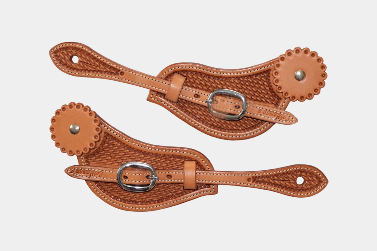 Cattlemans, GVR - Sporenriemen curved basket tooling with leather concho, spur straps, Leder, russet Cattlemans, GVR - Sporenriemen curved basket tooling with leather concho, spur straps, Leder, russet