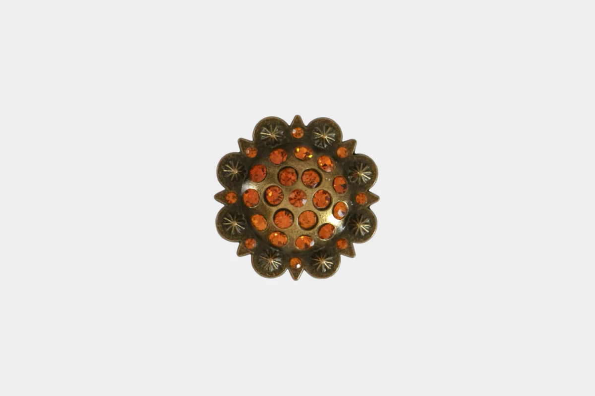Rhinestone concho brass crystal orange, Messing, Strass Rhinestone concho brass crystal orange, Messing, Strass