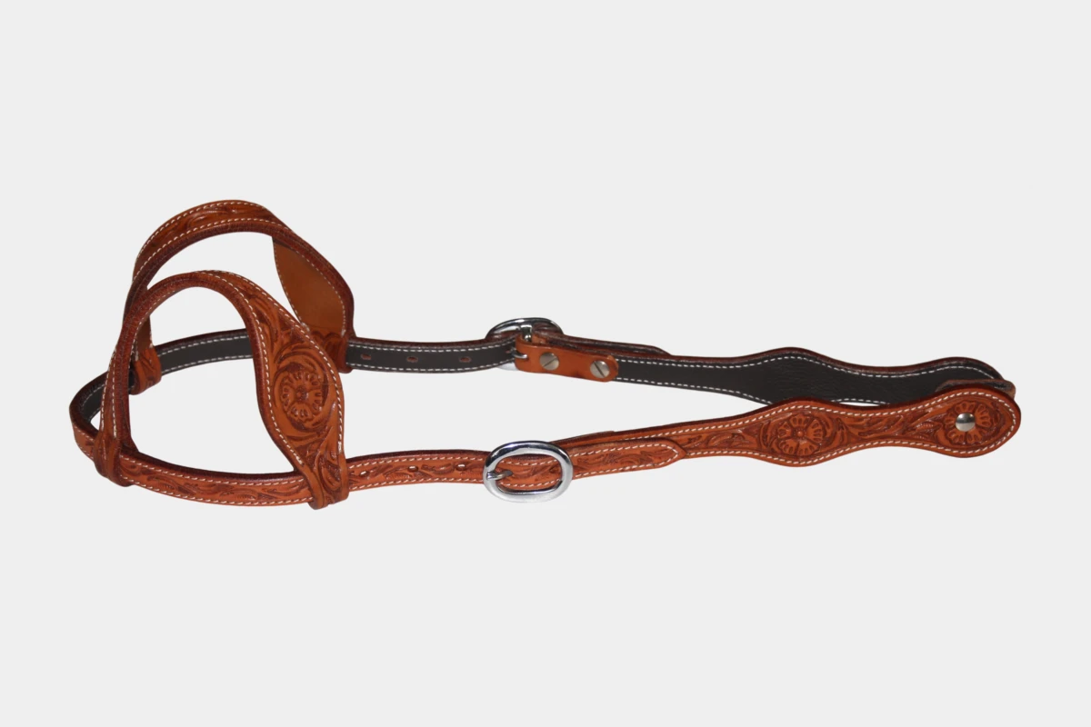 Cattlemans, GVR - Zweiohr double round curved flower tooling, Westerntrense, Quarter Horse, two ear, antique chestnut Cattlemans, GVR - Zweiohr double round curved flower tooling, Westerntrense, Quarter Horse, two ear, antique chestnut