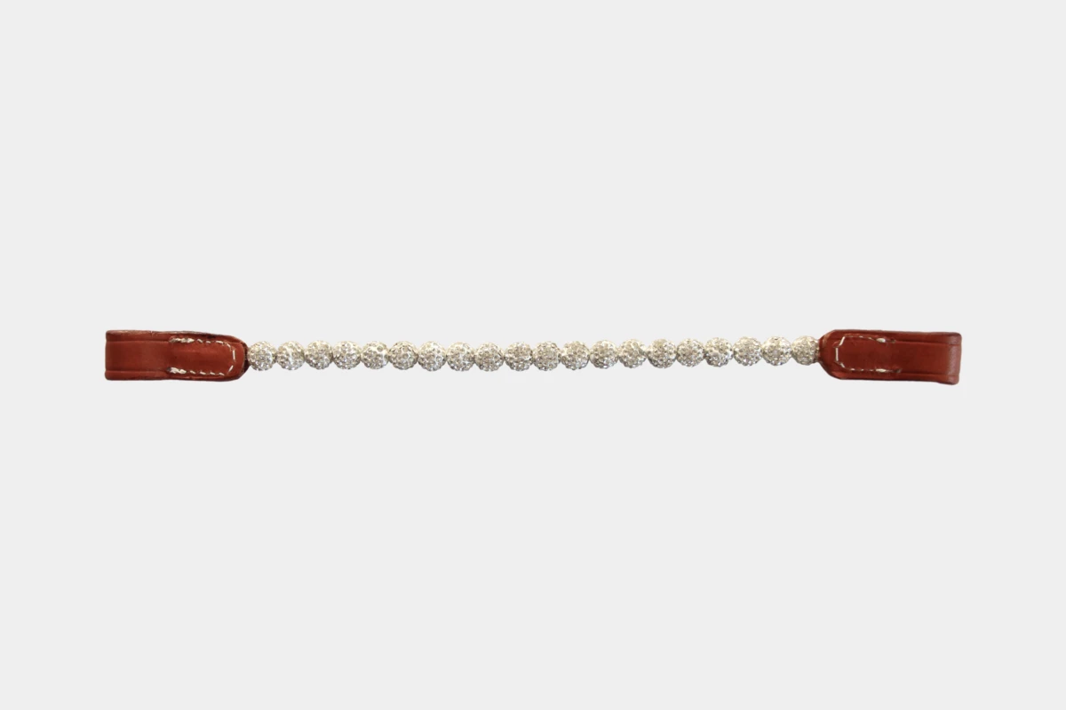 Cattlemans, GVR - Ohrteil crystal white balls, earpeace, Strass, leather, Leder, weiß, chestnut