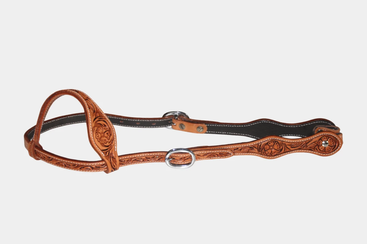 Cattlemans, GVR - Einohr double round curved flower tooling, Westerntrense, Quarter Horse, one ear, antique russet