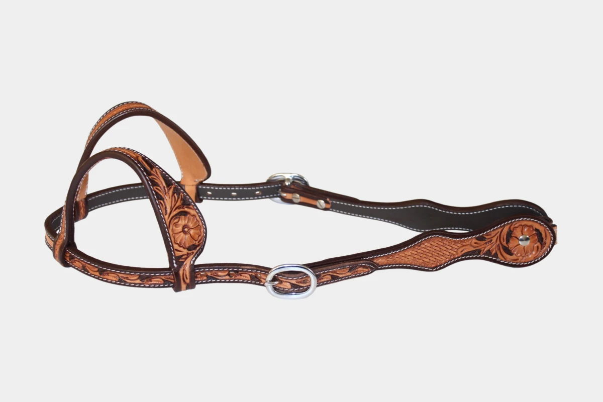 Cattlemans, GVR - Zweiohr double round curved two tone combo tooling, Show, Westerntrense, Quarter Horse, two ear, brown, antique russet