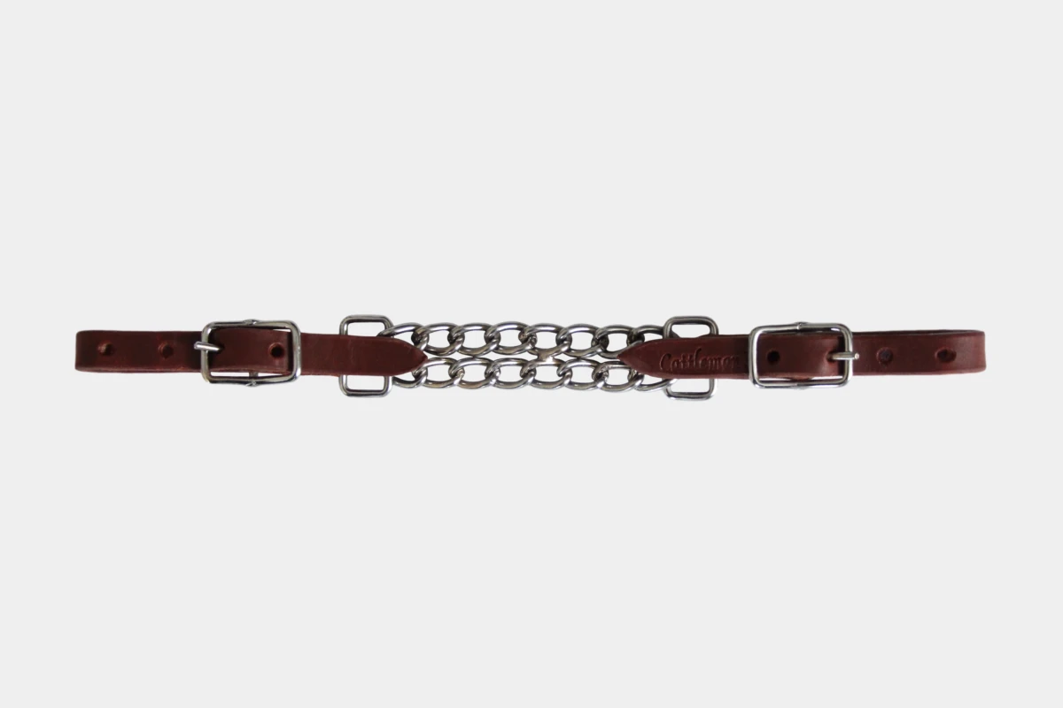 Kinnkette schmal Premium Harnessleder, curb chain, wide, double chain, harness leather