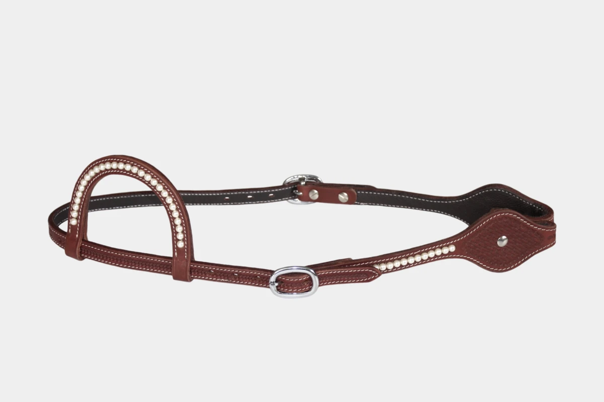 Cattlemans, GVR - Einohr oval Swarovski pearls basket tooling, Show, Westerntrense, Quarter Horse, one ear, Perlen, dark chestnut Cattlemans, GVR - Einohr oval Swarovski pearls basket tooling, Show, Westerntrense, Quarter Horse, one ear, Perlen, dark chestnut